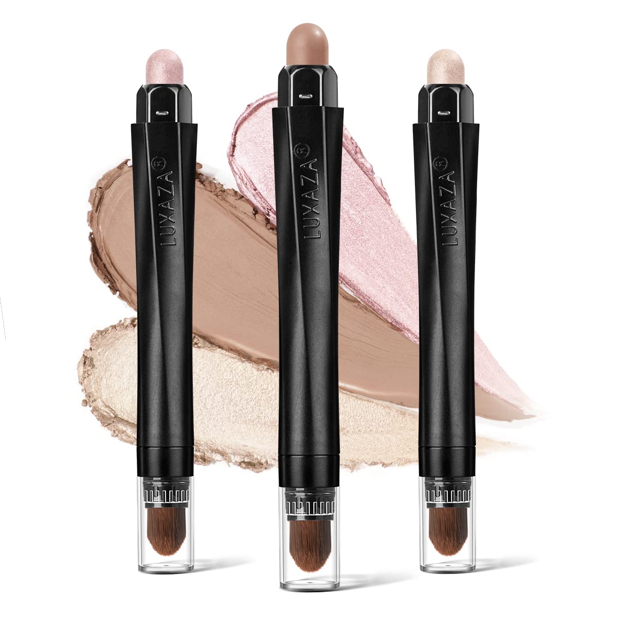 LUXAZA 3PCS Cream Eyeshadow Stick,Matte And Shimmer Eye shadow Pencil Crayon Brightener Makeup with Crease-proof Formula,Waterproof & Long Lasting Shadow Eyeliner Pen Sets,Champagne Rose