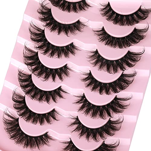 Mink Lashes Fluffy 6D False Eyelashes 17mm Wispy Cat Eye Lashes that Look Like Extensions Strip Lashes Pack