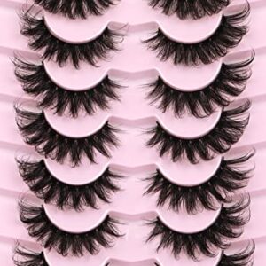 Mink Lashes Fluffy 6D False Eyelashes 17mm Wispy Cat Eye Lashes that Look Like Extensions Strip Lashes Pack