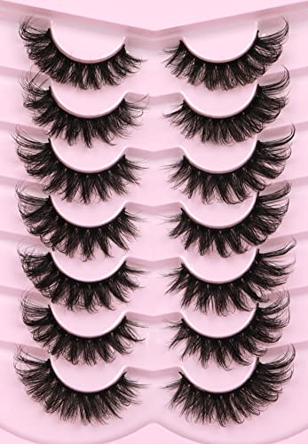 Mink Lashes Fluffy 6D False Eyelashes 17mm Wispy Cat Eye Lashes that Look Like Extensions Strip Lashes Pack