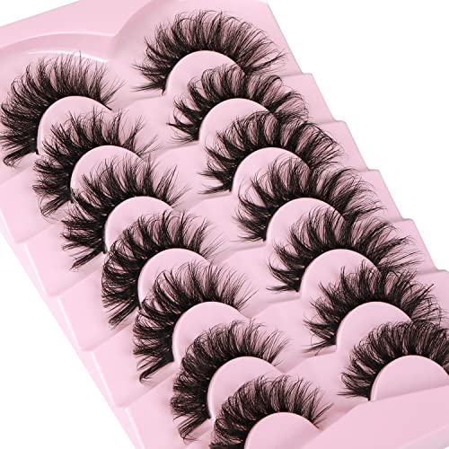 Mink Lashes Fluffy 6D False Eyelashes 17mm Wispy Cat Eye Lashes that Look Like Extensions Strip Lashes Pack