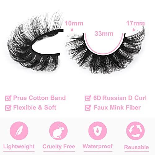 Mink Lashes Fluffy 6D False Eyelashes 17mm Wispy Cat Eye Lashes that Look Like Extensions Strip Lashes Pack