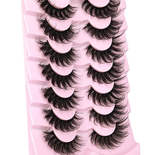 Mink Lashes Fluffy 6D False Eyelashes 17mm Wispy Cat Eye Lashes that Look Like Extensions Strip Lashes Pack