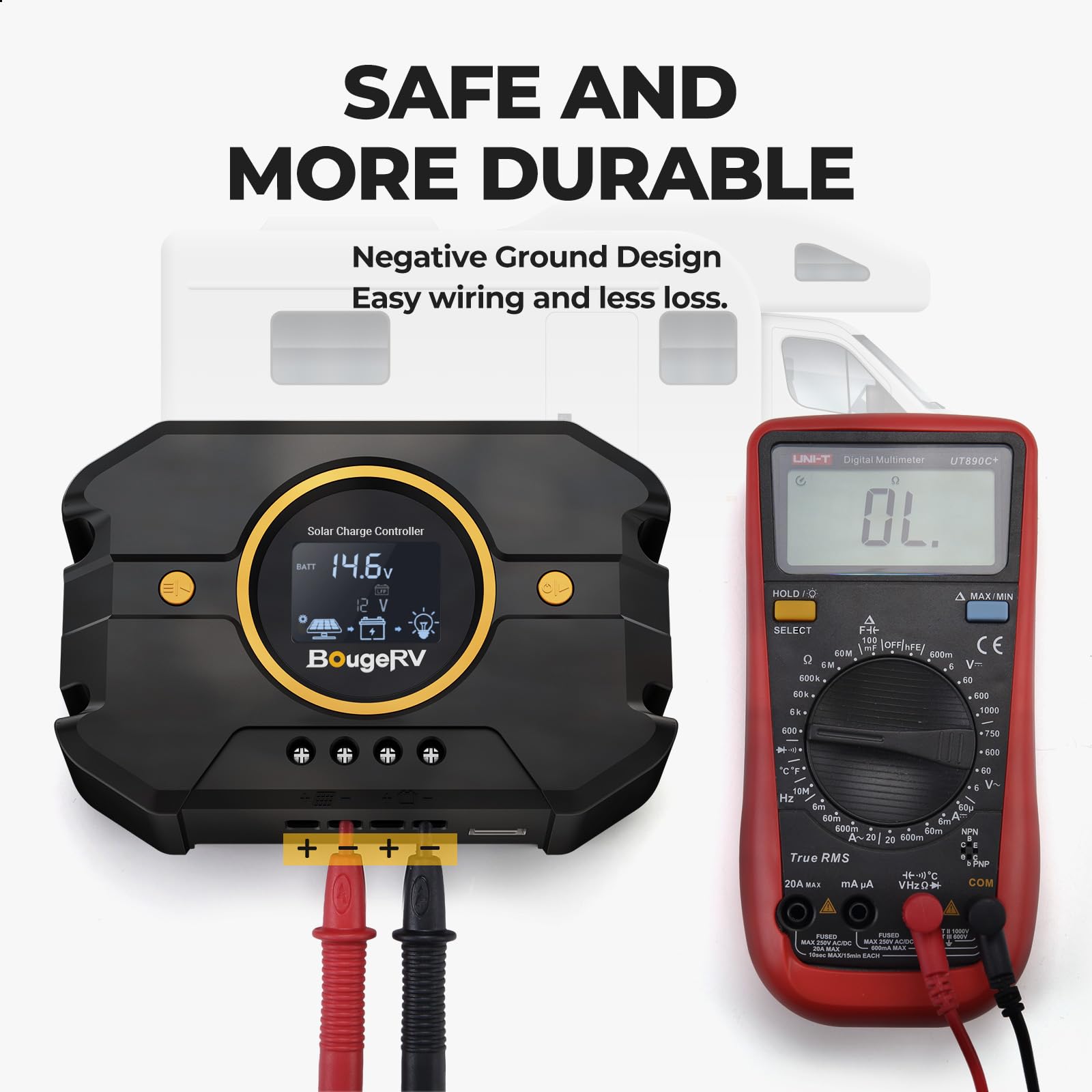 BougeRV Li 30A PWM Solar Charge Controller 12V 24V, with Backlit Display, USB Port, Negative Ground Battery Intelligent Regulator for Solar Panels Compatible with LFP, AGM, SLD, FLA, for RV, Off-Gird