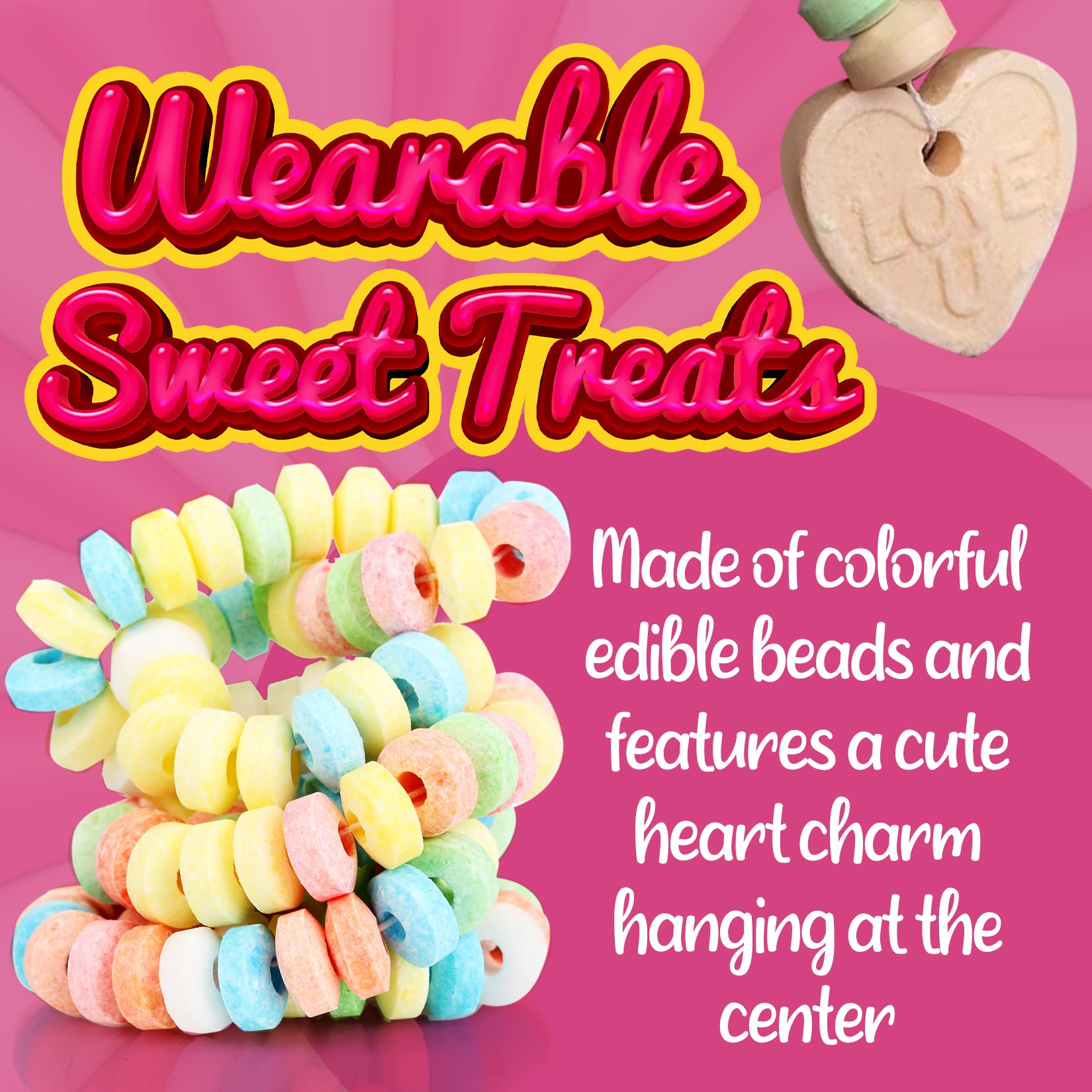 Fusion Select Color Candy Bracelet - Edible Candy Jewelry with Love Heart Charm - Sweet Treats for Kids Birthday, Party Favors, Pinata Filling - Individually Wrapped Fruit Flavor Snacks (1Box)