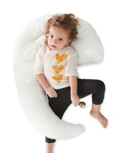 choc chick curve long body pillow for kids,u-shape soft child hug sleep toddler pillow,100% organic cotton pillowcase washable breathable baby pillows (bear, standard)