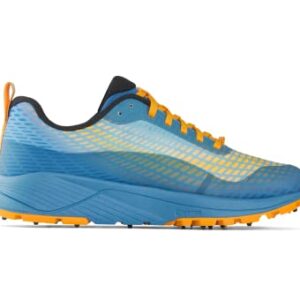 Icebug Womens NewRun BUGrip Trail Running Shoe with Carbide Studded Traction Sole, Mist Blue/Orange, L09.0