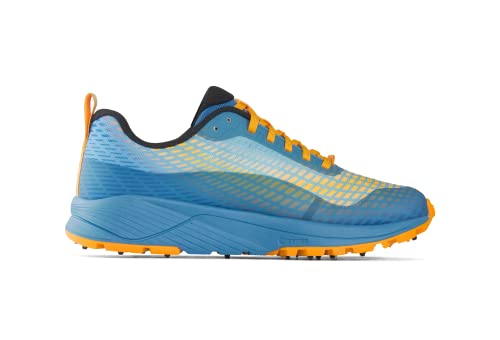 Icebug Womens NewRun BUGrip Trail Running Shoe with Carbide Studded Traction Sole, Mist Blue/Orange, L09.0