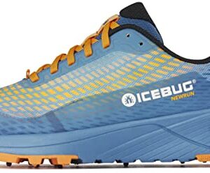 Icebug Womens NewRun BUGrip Trail Running Shoe with Carbide Studded Traction Sole, Mist Blue/Orange, L09.0