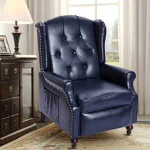 vuyuyu wingback recliner chair, push back arm chair with heat and massage, pu leather single sofa for home, living room, office, bedroom(navy blue)