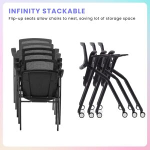 BROBRIYO, 20 Conference Room Chairs Stackable & Ergonomic Foldable with Lumbar Support, Armrest - Mesh Bouncing Back for Office Meeting, Conference, Reception, Training Room Chair 20 Pack