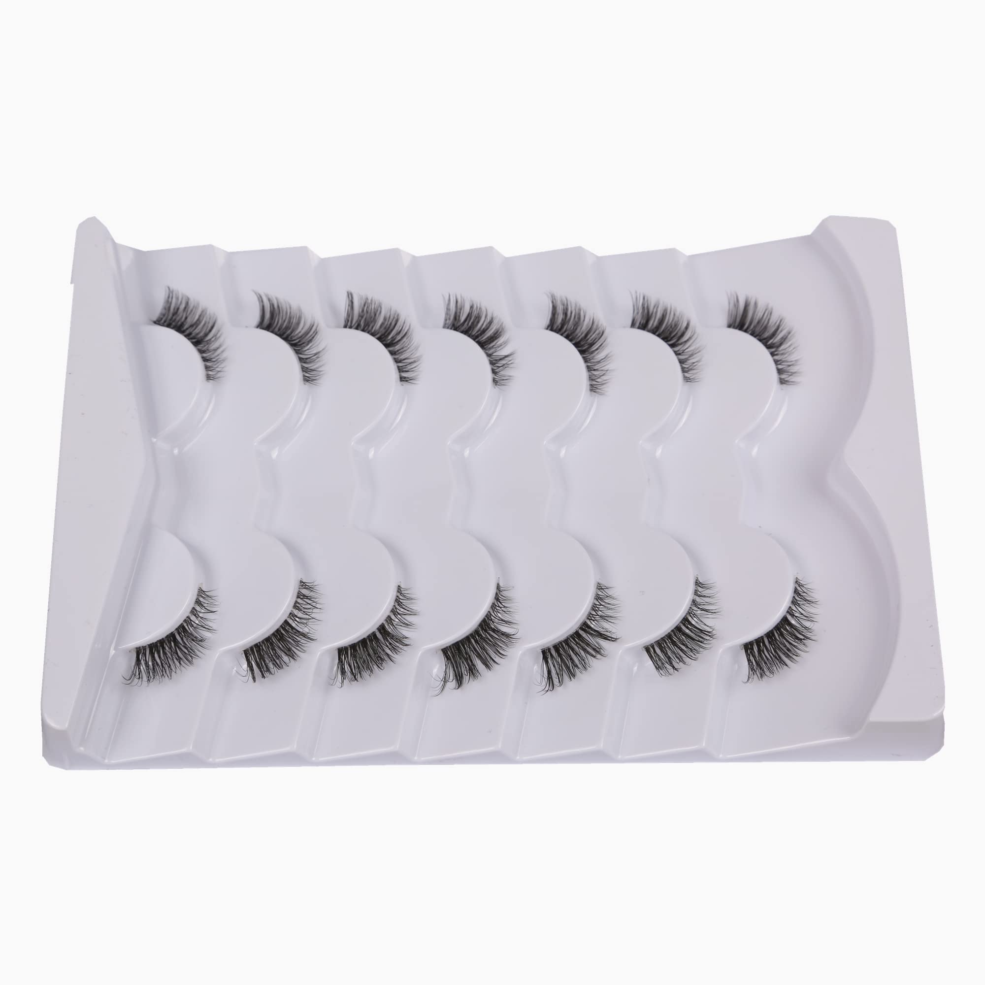 GMAGICTOBO False Eyelashes Natural Half Lashes Short Wispy Clear Band Lashes Pack Cat Eye 3D Faux Mink Lashes Fake Eyelashes 7 Pairs Multipack