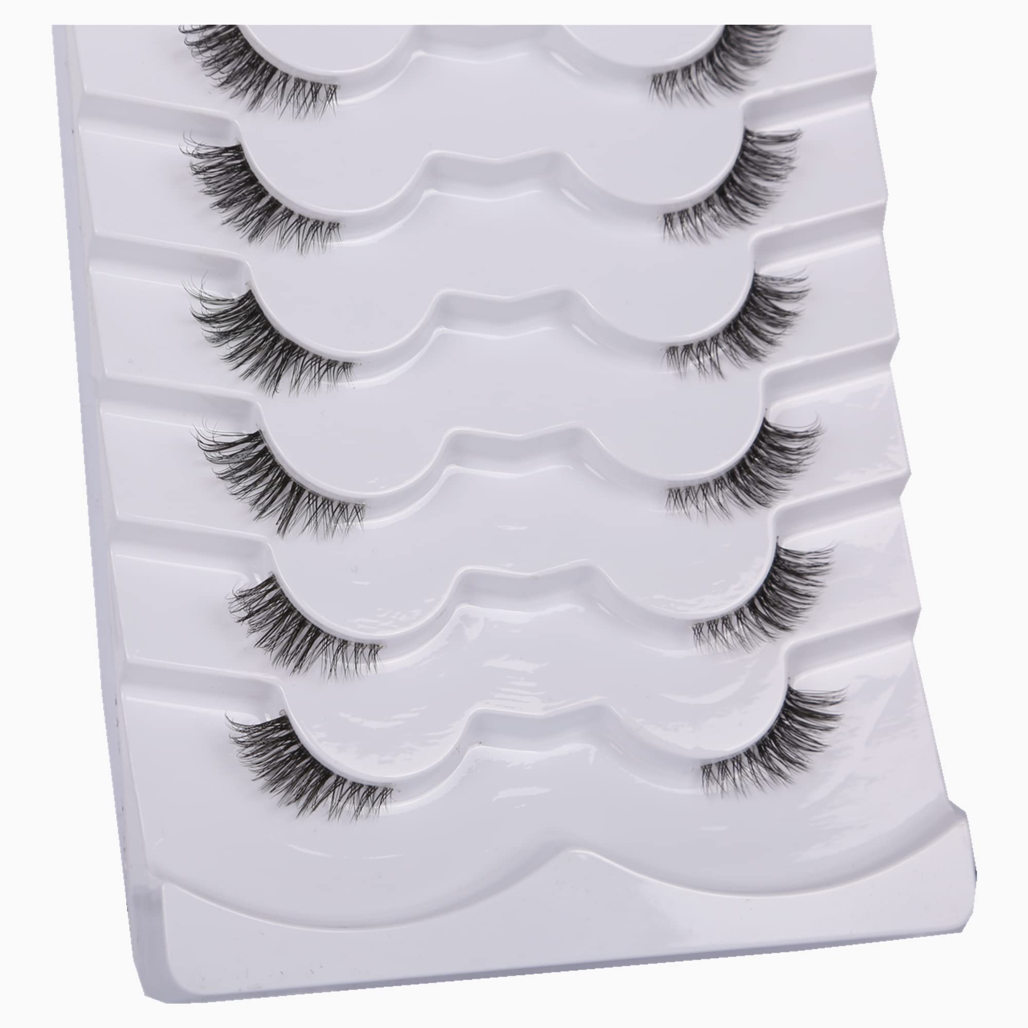 GMAGICTOBO False Eyelashes Natural Half Lashes Short Wispy Clear Band Lashes Pack Cat Eye 3D Faux Mink Lashes Fake Eyelashes 7 Pairs Multipack