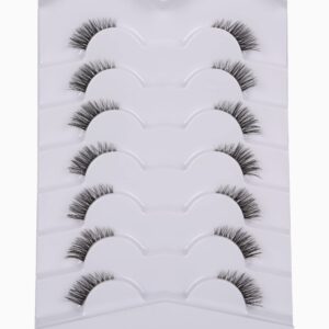 GMAGICTOBO False Eyelashes Natural Half Lashes Short Wispy Clear Band Lashes Pack Cat Eye 3D Faux Mink Lashes Fake Eyelashes 7 Pairs Multipack