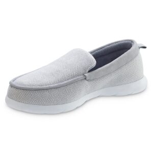 isotoner men's zenz lightweight moccasin slipper, slip-on shoe, hatch knit-light grey, 11
