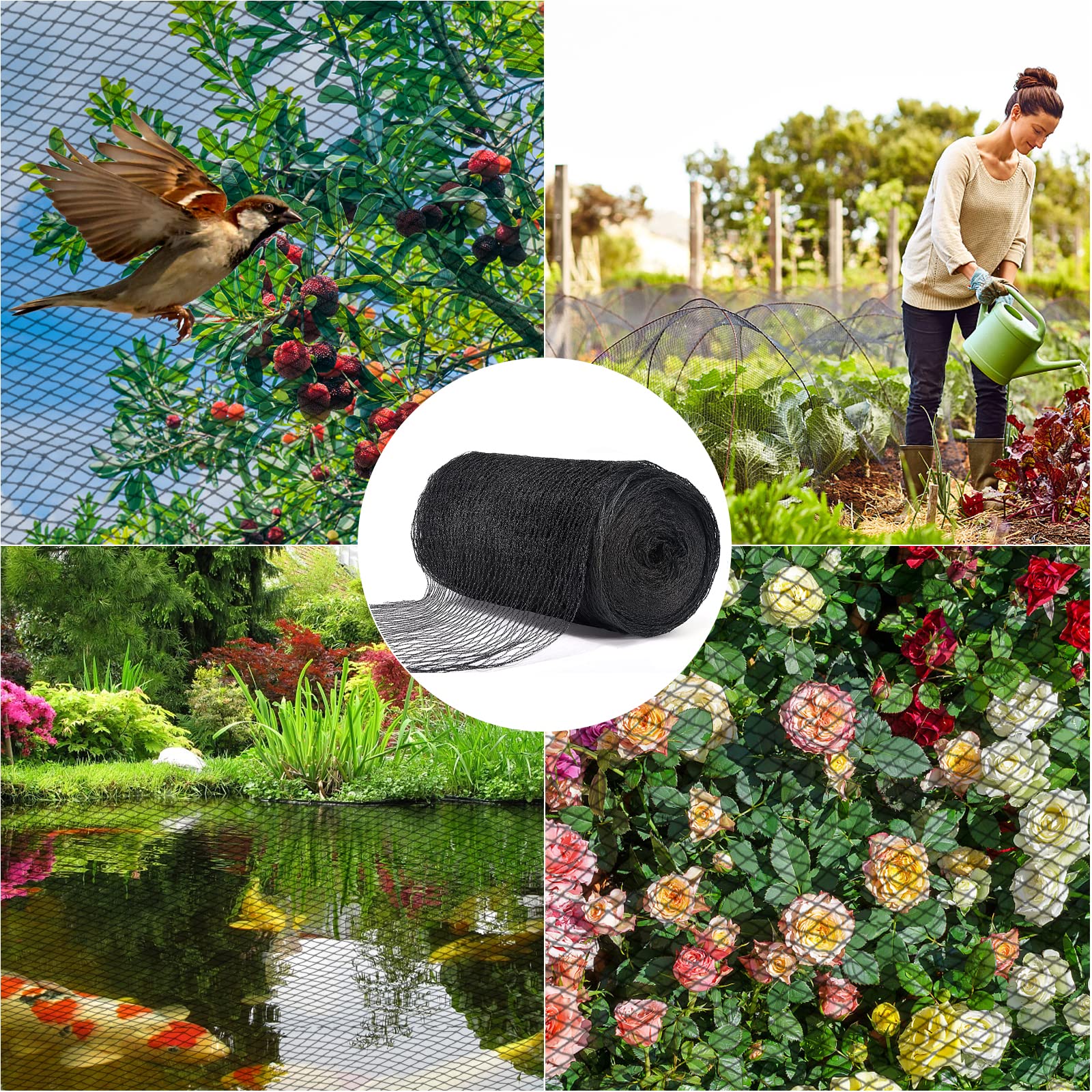 Pond Netting, 15 x 20 FT Pond Net Heavy Duty Pond Netting for Koi Ponds, Garden Pool Fine Mesh Netting Kit for Leaves, Protects Koi Fish from Birds Cats Predators, with 14 Stakes and 30 Cable Zip Ties