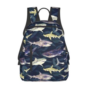 eounmsu stylish backpack purse for girls women, hand drawn shark whale marine life casual personalized laptop tablet bag with padded shoulder staps, lightweight business travel daypack small pack