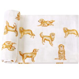 lifetree baby swaddle blankets dog, 70% viscose from bamboo and 30% cotton muslin swaddle blankets boys girls swaddling blanket neutral for newborn, soft large 47" x 47", golden retriever dog