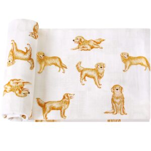 LifeTree Baby Swaddle Blankets Dog, 70% Viscose from Bamboo and 30% Cotton Muslin Swaddle Blankets Boys Girls Swaddling Blanket Neutral for Newborn, Soft Large 47" x 47", Golden Retriever Dog