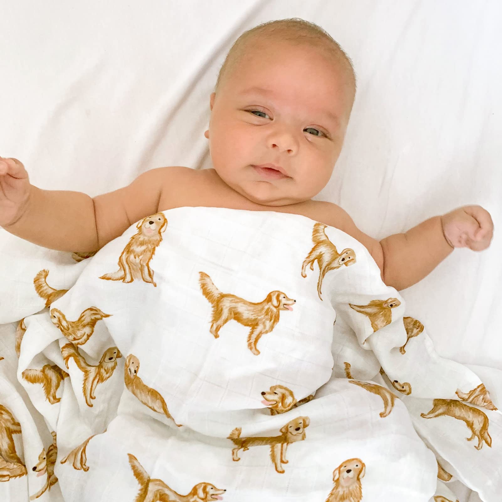 LifeTree Baby Swaddle Blankets Dog, 70% Viscose from Bamboo and 30% Cotton Muslin Swaddle Blankets Boys Girls Swaddling Blanket Neutral for Newborn, Soft Large 47" x 47", Golden Retriever Dog