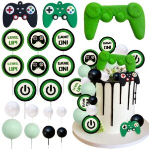 19pcs video game themes cake toppers game controllers cake decorations gaming party decoration for man or gaming party cake decoration (green)