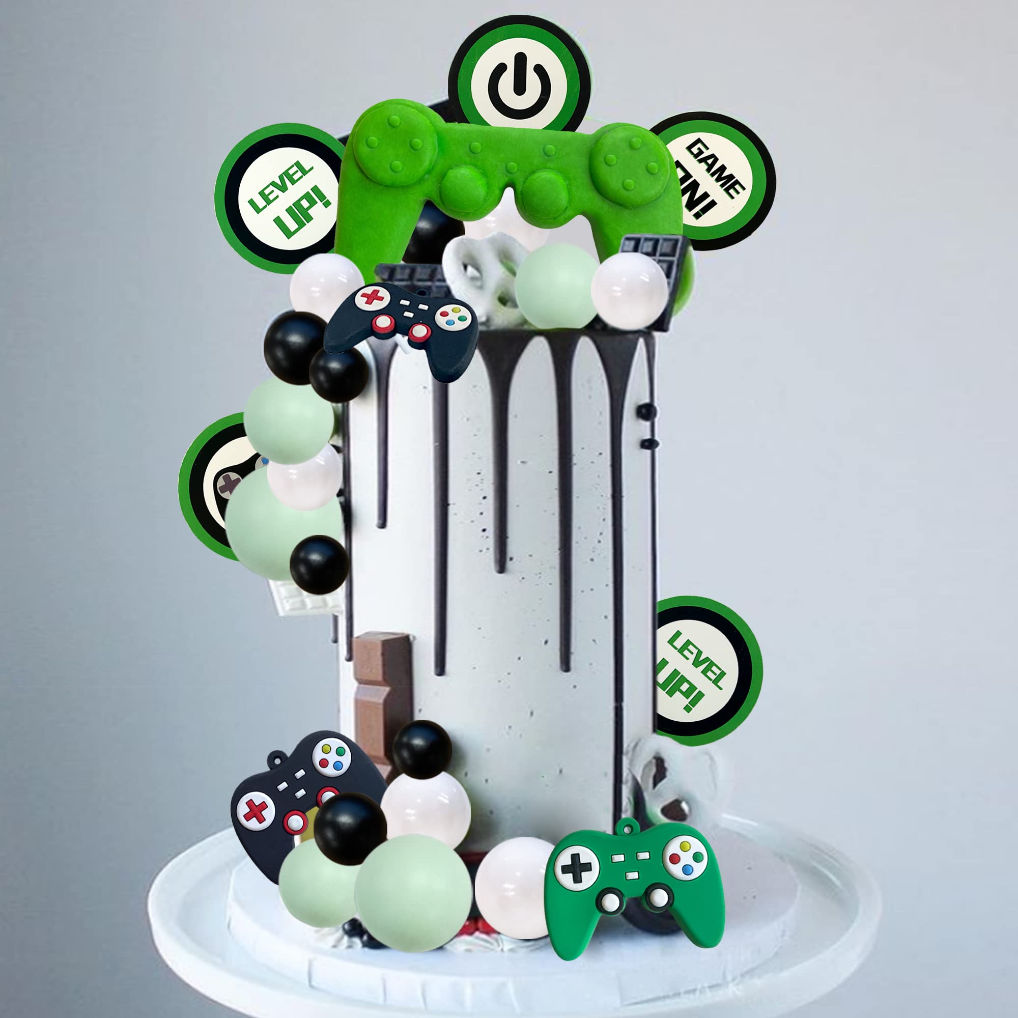 19PCS Video Game Themes Cake Toppers Game Controllers Cake Decorations Gaming Party Decoration for Man Or Gaming Party Cake Decoration (Green)