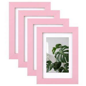egofine 4x6 picture frames with plexiglass, display pictures 3.5x5 with mat or 4x6 without mat set of 4 for tabletop and wall mounting, pink