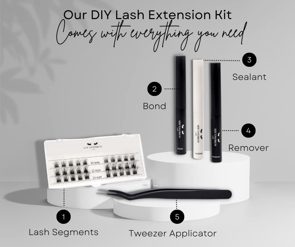 DIY Eyelash Extension Kit up to 7 Day Wear, Starter Kit with 30 Reusable Soft and Lightweight Segmented Lashes (With Micro band)- New Tomorrow Lash (Oh-So-Natural Lash Kit)