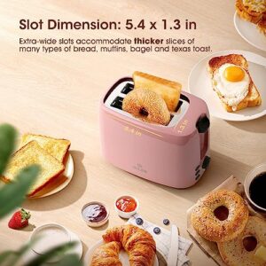 iSiLER 2 Slice Toaster, 1.3 Inches Wide Slot Bagel Toaster with 7 Shade Settings and Double Side Baking, Compact Bread Toaster with Removable Crumb Tray, Defrost Cancel Function Pink