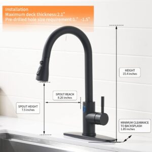 OWOFAN Touchless Kitchen Faucet with Pull Down Sprayer LED Light Single Handle Kitchen Sink Faucet Motion Sensor Smart Hands-Free, Stainless Steel Black 1072R