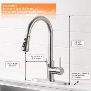 OWOFAN Touchless Kitchen Faucet with Pull Down Sprayer LED Light Single Handle Kitchen Sink Faucet Motion Sensor Smart Hands-Free, Stainless Steel Brushed Nickel 1072SN