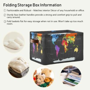 xigua World Map Storage Basket Storage Bin Organizer Basket, Foldable Rectangular Storage Box with Handles for Home Office