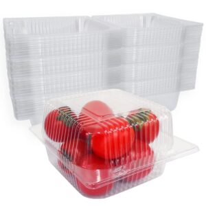 waqiago 100 pcs 5x5 inch plastic clamshell take out tray,disposable sturdy hinged loafcontainers,to go containers disposable takeout box for salads,fruit,hamburgers,sandwiches,cupcake