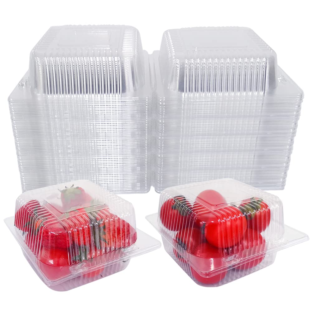 WAQIAGO 100 PCS 5x5 Inch Plastic Clamshell Take Out Tray,Disposable Sturdy Hinged LoafContainers,to go containers Disposable Takeout Box for Salads,Fruit,Hamburgers,Sandwiches,Cupcake