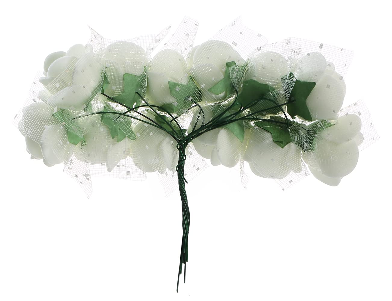 Gumolutin 144PCS Mini Fake Roses Artificial Foam Rose Heads with Wire Rods DIY Wedding Flowers Accessories Make Bridal Hair Clips Headbands Dress,Milk White
