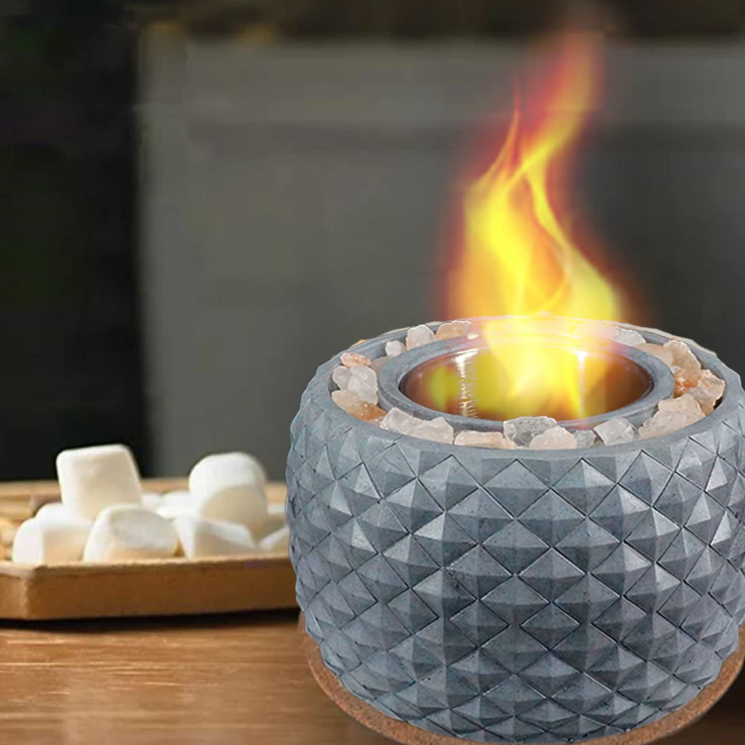 Koncenttop Tabletop Fire Pit Indoor,Tabletop Fireplace Concrete, Pineapple Shape Small Fire Bowl, firebowl Table top, Portable Tabletop Fire Pit (Gray)