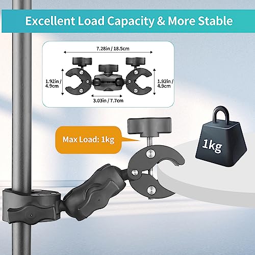 JEBUTU Super Clamp Double Camera Clamp, Double Mount Clamp Bracket Magic Arm Double Ball Head, Crab Plier Clip Bracket with Ballhead for Light Stand, Photography Reflector, Umbrella, Tripod, Table