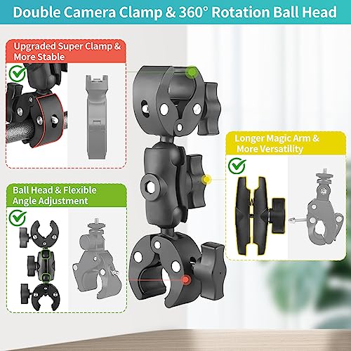 JEBUTU Super Clamp Double Camera Clamp, Double Mount Clamp Bracket Magic Arm Double Ball Head, Crab Plier Clip Bracket with Ballhead for Light Stand, Photography Reflector, Umbrella, Tripod, Table