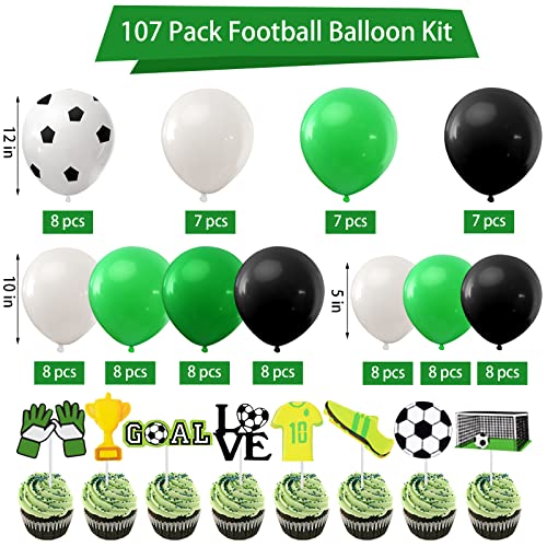 Soccer Balloons Arch Garland Kit, 107Pcs Soccer Party Decorations with Latex Balloons, Soccer Banner, Cupcake Toppers, Foil Balloons for Soccer Birthday Party Decorations Sports Themed Party Supplies