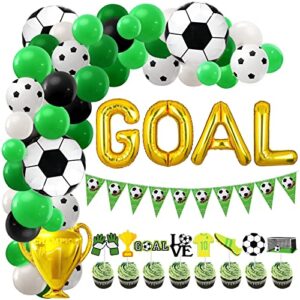 soccer balloons arch garland kit, 107pcs soccer party decorations with latex balloons, soccer banner, cupcake toppers, foil balloons for soccer birthday party decorations sports themed party supplies