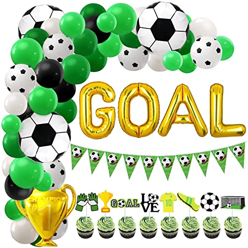 Soccer Balloons Arch Garland Kit, 107Pcs Soccer Party Decorations with Latex Balloons, Soccer Banner, Cupcake Toppers, Foil Balloons for Soccer Birthday Party Decorations Sports Themed Party Supplies