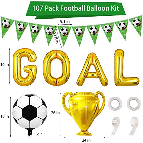 Soccer Balloons Arch Garland Kit, 107Pcs Soccer Party Decorations with Latex Balloons, Soccer Banner, Cupcake Toppers, Foil Balloons for Soccer Birthday Party Decorations Sports Themed Party Supplies