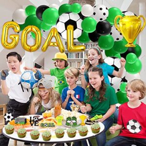 Soccer Balloons Arch Garland Kit, 107Pcs Soccer Party Decorations with Latex Balloons, Soccer Banner, Cupcake Toppers, Foil Balloons for Soccer Birthday Party Decorations Sports Themed Party Supplies