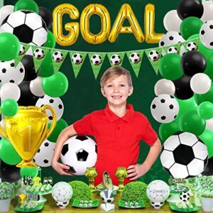 Soccer Balloons Arch Garland Kit, 107Pcs Soccer Party Decorations with Latex Balloons, Soccer Banner, Cupcake Toppers, Foil Balloons for Soccer Birthday Party Decorations Sports Themed Party Supplies