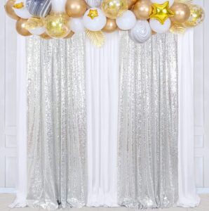 poise3ehome silver sequin backdrop curtains, 2 panels silver sequin backdrop, 2ftx8ft sequin curtains for party wedding sequence backdrop