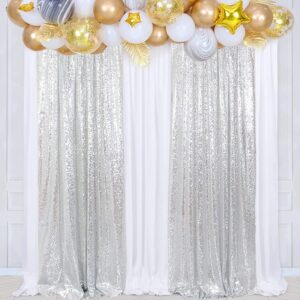 Poise3EHome Silver Sequin Backdrop Curtains, 2 Panels Silver Sequin Backdrop, 2FTx8FT Sequin Curtains for Party Wedding Sequence Backdrop