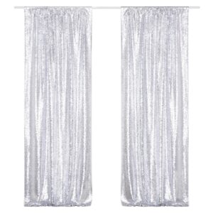 Poise3EHome Silver Sequin Backdrop Curtains, 2 Panels Silver Sequin Backdrop, 2FTx8FT Sequin Curtains for Party Wedding Sequence Backdrop