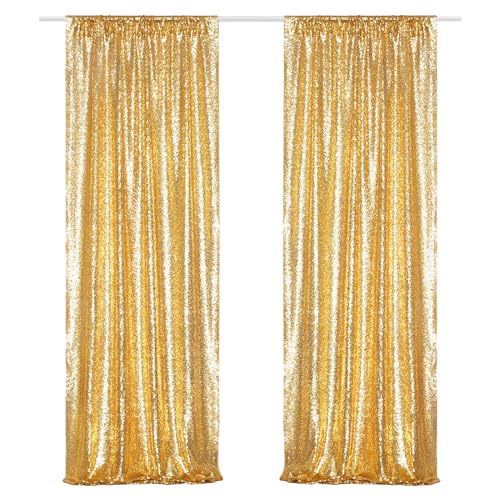 Poise3EHome Gold Sequin Backdrop Curtains, 2 Panels Gold Sequin Backdrop, 2FTx8FT Sequin Curtains for Party Wedding Sequence Backdrop