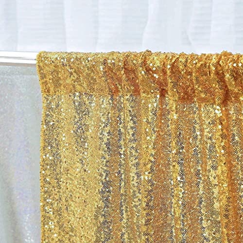 Poise3EHome Gold Sequin Backdrop Curtains, 2 Panels Gold Sequin Backdrop, 2FTx8FT Sequin Curtains for Party Wedding Sequence Backdrop