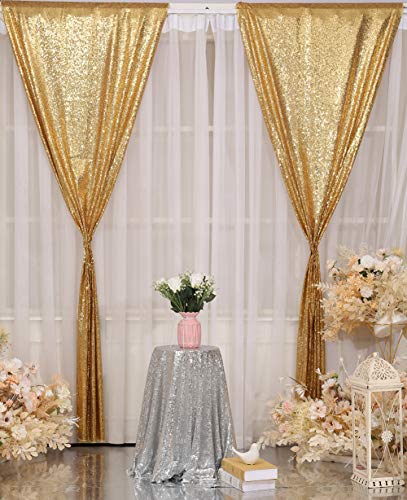 Poise3EHome Gold Sequin Backdrop Curtains, 2 Panels Gold Sequin Backdrop, 2FTx8FT Sequin Curtains for Party Wedding Sequence Backdrop